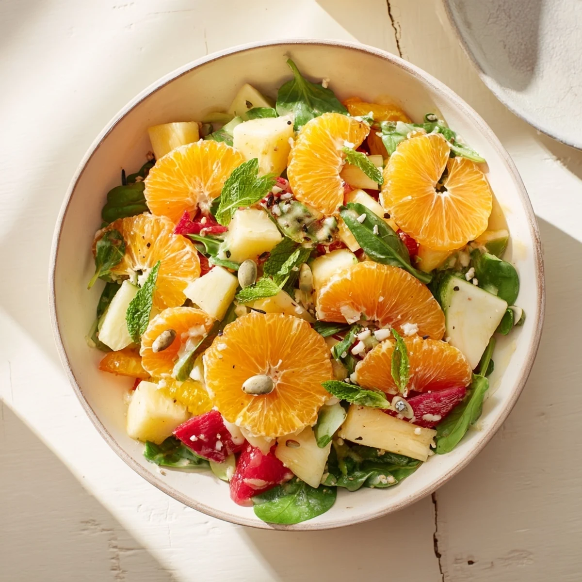 Sunshine Salad with citrus slices and honey-lime dressing glistening over greens