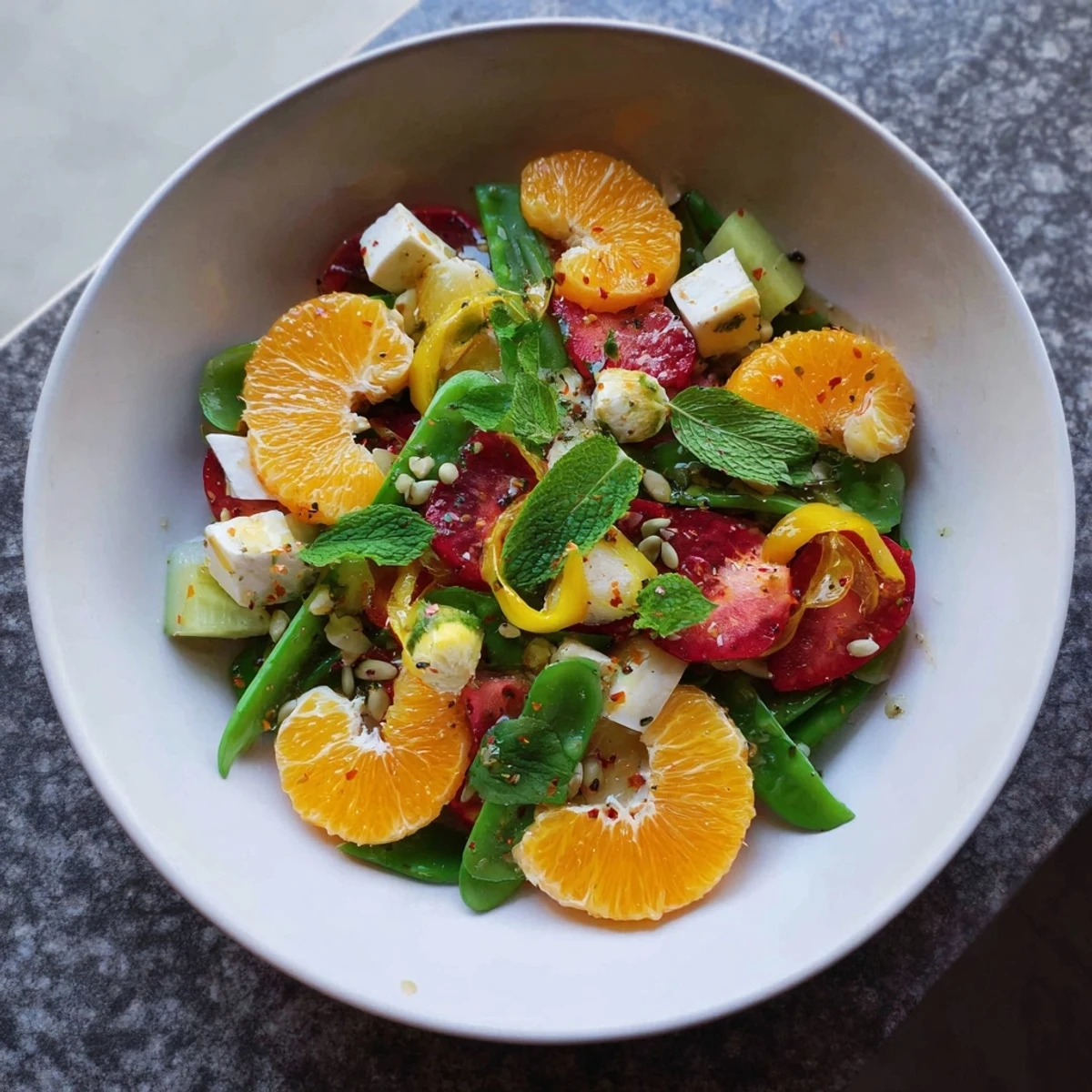 Chilled Sunshine Salad tossed gently, served immediately for warm day picnics