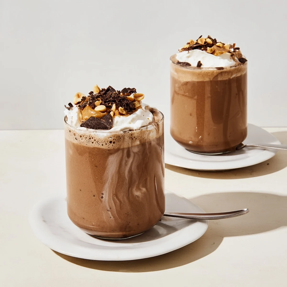 Icy Chocolate Peanut Butter Smoothie with frozen banana, creamy, ready to sip