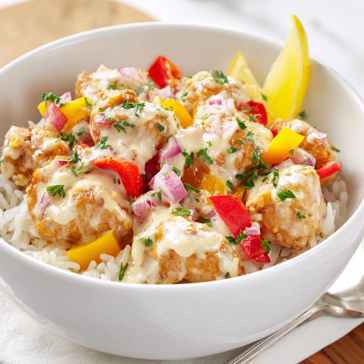 Skillet-made Creamy Cajun Chicken Rice Bowls with silky sauce, smoky paprika aroma.