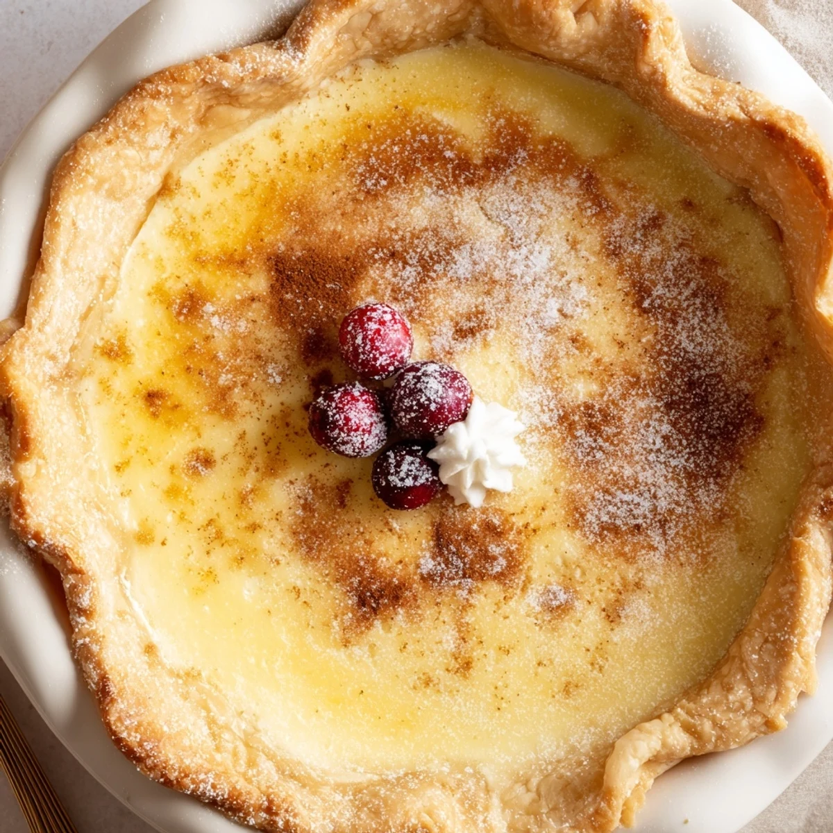 Christmas Eve Custard Pie With Cinnamon Vanilla fills the room with warm, spicy aroma