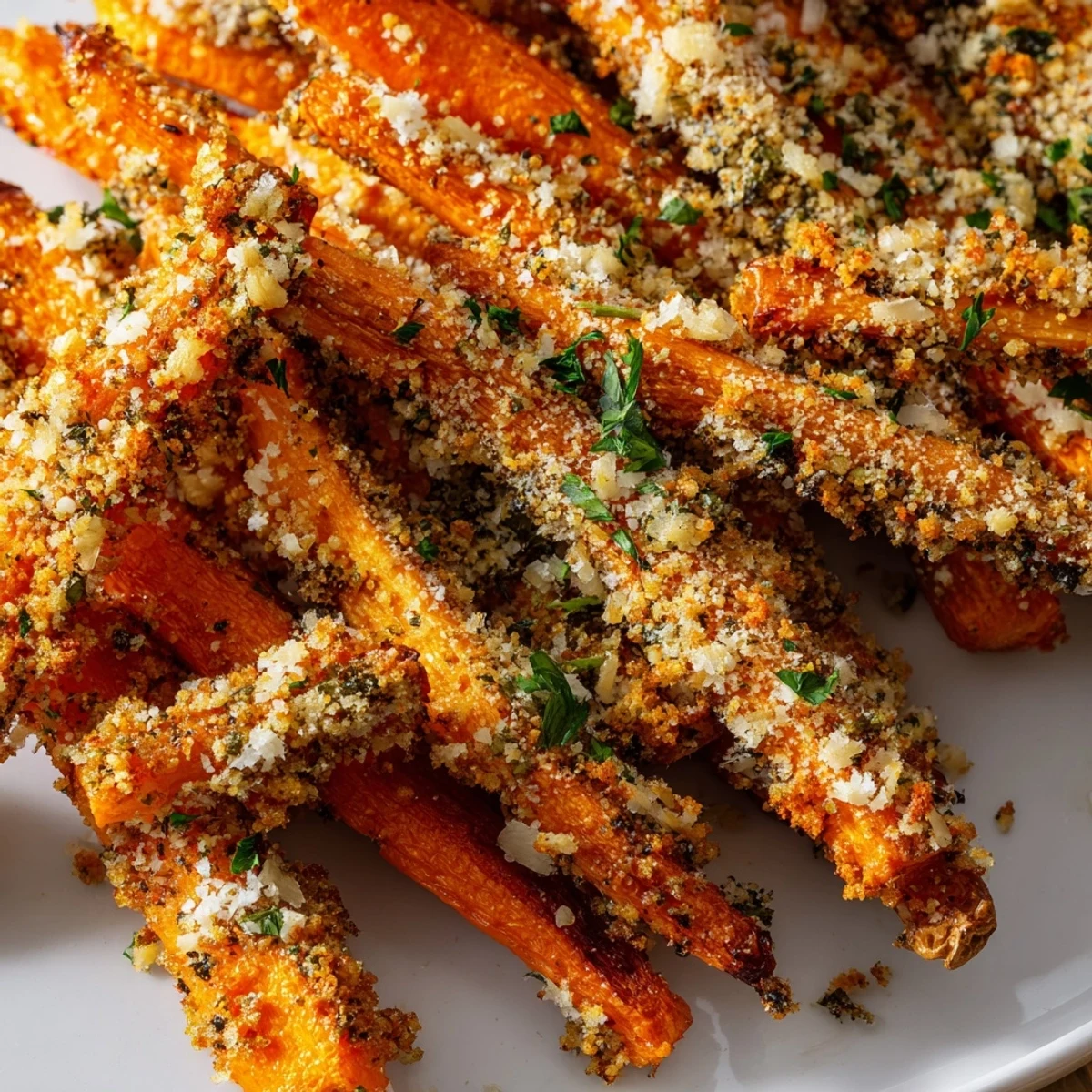 Tender parmesan carrots arranged in single layer displaying golden brown cheese coating