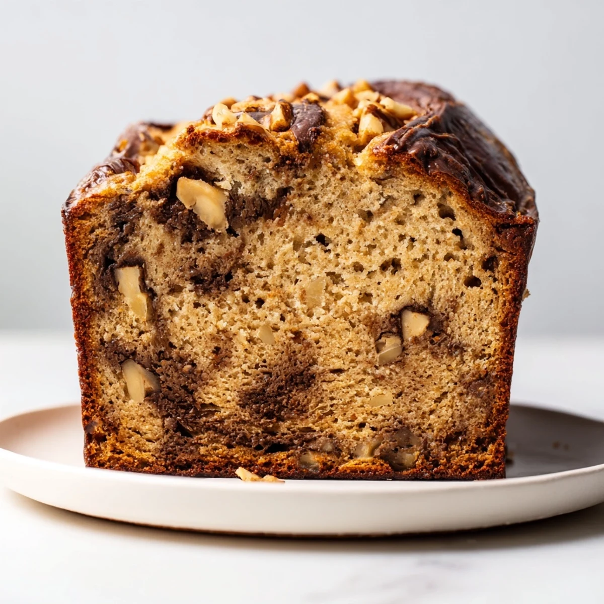 Moist banana bread studded with crunchy walnuts and ribbons of sweet cinnamon sugar throughout