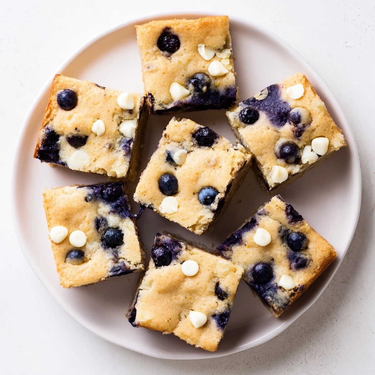Square pan of soft blueberry blondies fresh from the oven cooling