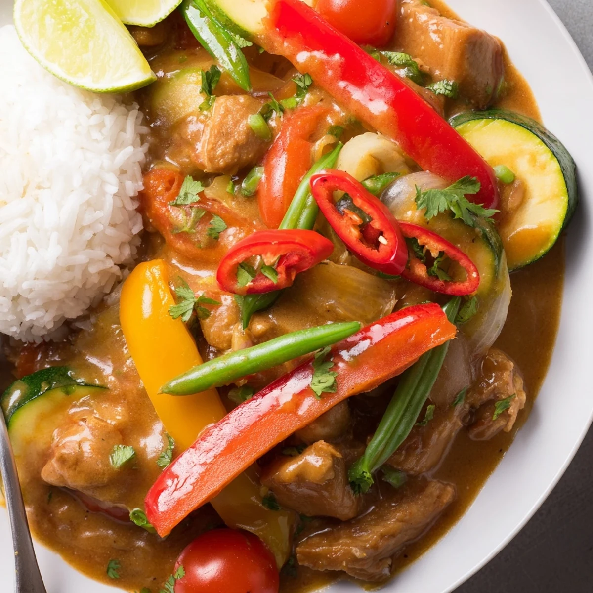 Spicy Summer Coconut Chicken Curry steaming over jasmine rice with cilantro garnish