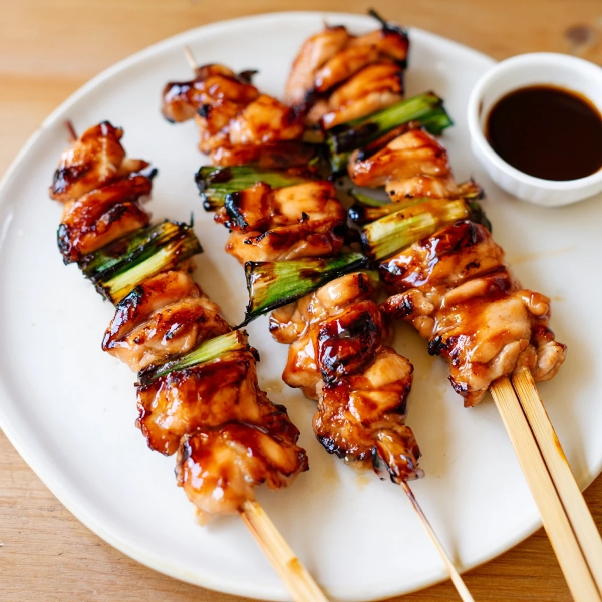 Japanese Chicken Yakitori Recipe: shiny soy-glazed skewers steaming over a hot grill