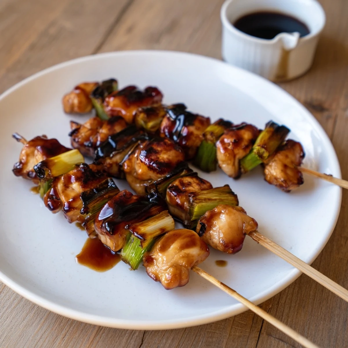 Warm Japanese Chicken Yakitori Recipe with tender, charred chicken and scallion bites