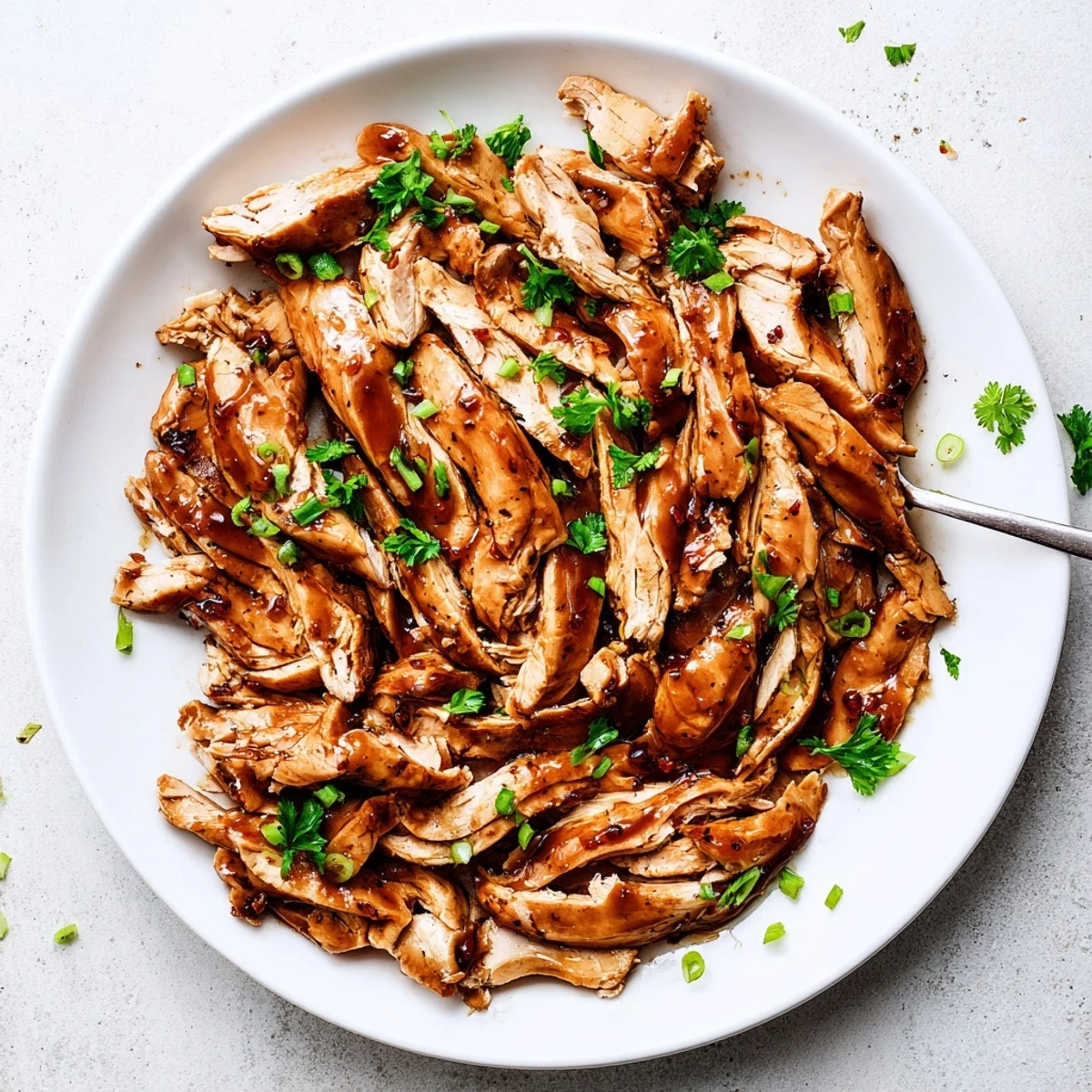 Slow Cooker Brown Sugar Garlic Chicken glistening with sweet soy glaze, served over rice.