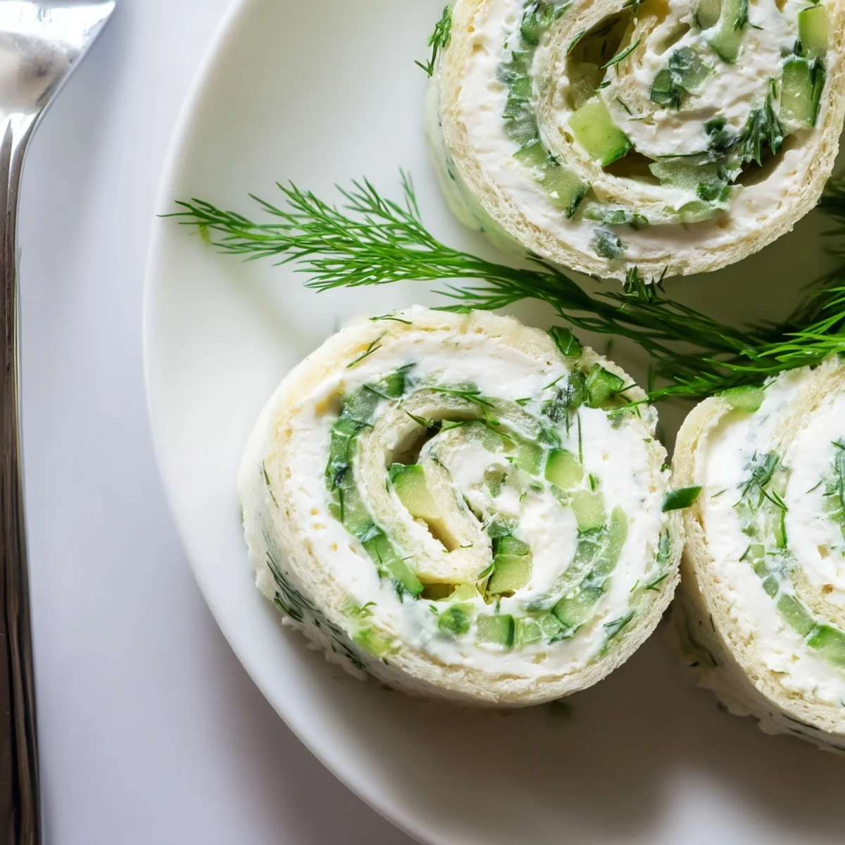 Bright Cucumber And Dill Pinwheels sliced, showing cucumber crunch and herb fragrance  