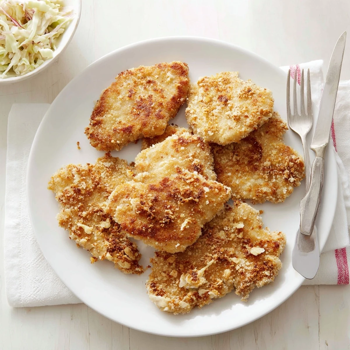 Homemade fried chicken breast served hot with crispy crunchy textured coating