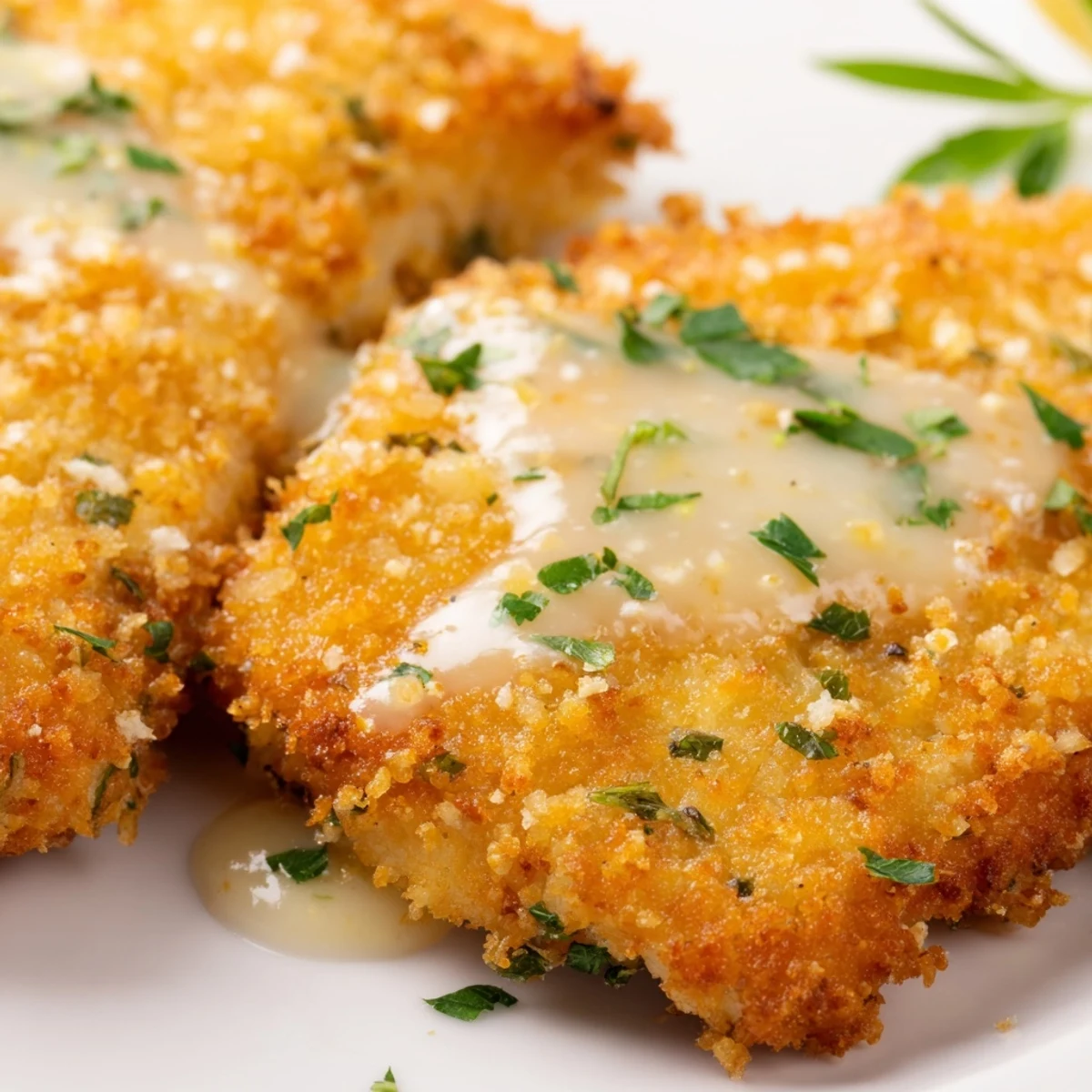Italian-American Lemon Chicken Romano cutlet featuring Romano crusted breading over rich buttery pan sauce