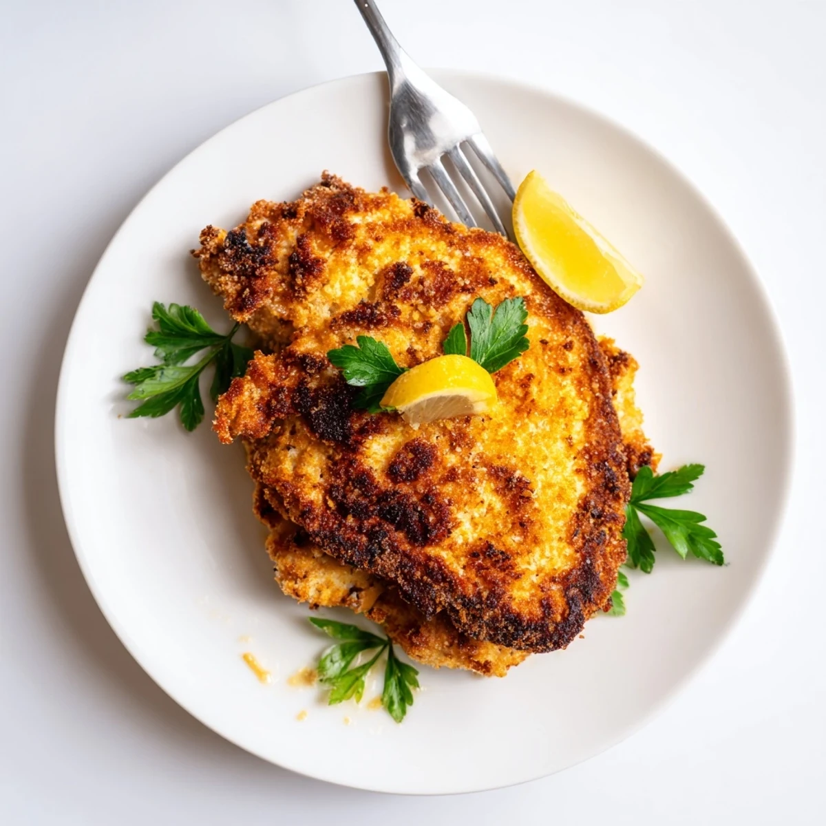 Pan-seared Lemon Chicken Romano spooned with bright lemon butter sauce, served with pasta