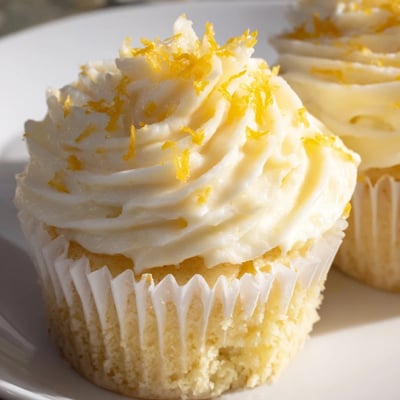 Limoncello Cupcakes with vibrant yellow zest and a drizzle of syrup.