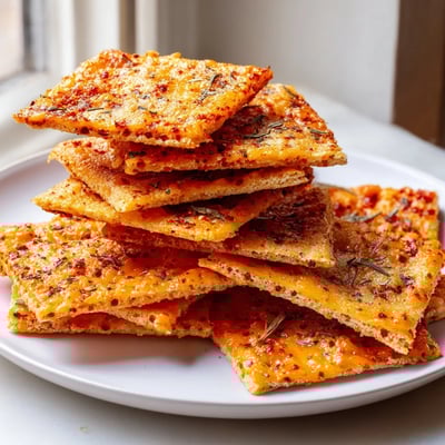 Crunchy taco crackers arranged on a rustic board beside fresh salsa and guacamole